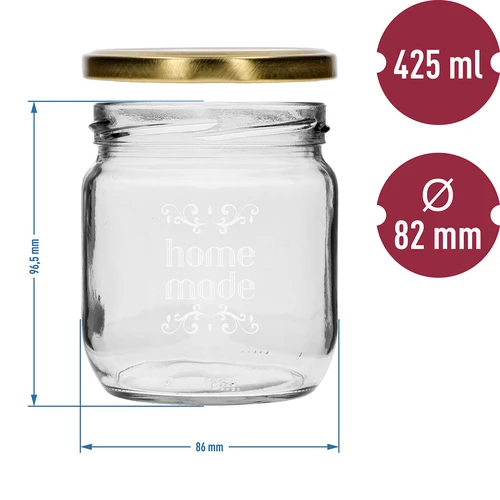 Vasetto twist-off 425 ml con stampa "Home Made" e tappo, 3 pezzi - 6