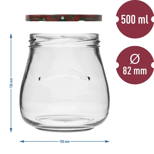 Vasetto twist-off 500ml "Anfora Invertita" con coperchio colorato fi 82/6, 6 pezzi - 10