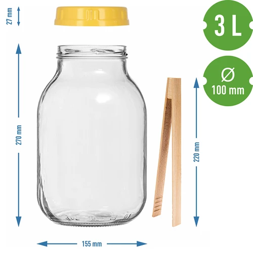 Vaso in vetro twist-off 3 L, pinze e tappo in plastica Ø 100, con manico - 7