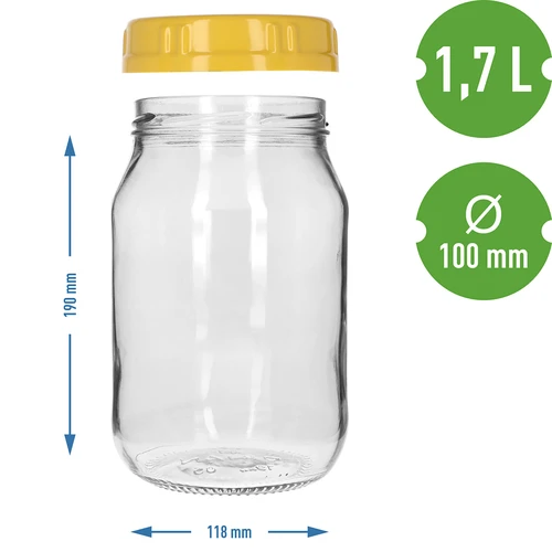 Barattolo TO 1,7 L con tappo giallo in plastica, con manico, Ø 100 mm, 1 pz. - 4