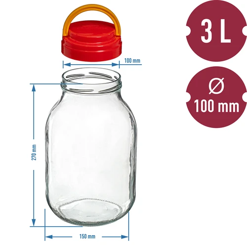Vaso TO 3 L con coperchio di plastica + pinze fi 100 - 6