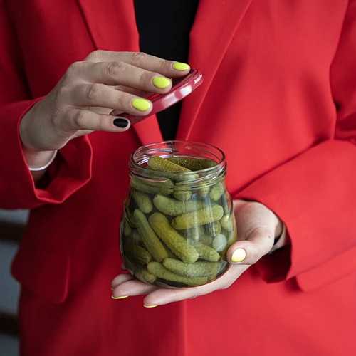 Vaso twist-off 500 ml "Anfora Rovesciata" con tappo bordeaux Ø 82/6, 6 pezzi - 10