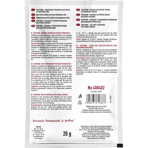 ViniTurbo - lievito enologico per fermentazione rapida, 20 g - 2