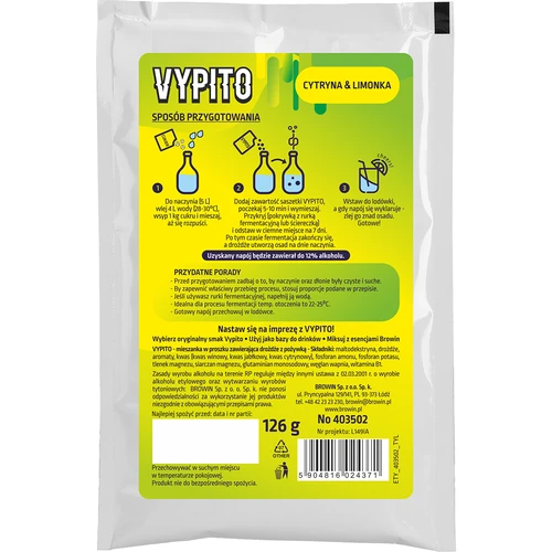 VYPITO 12%, saszetka na 18 drinków - Cytryna & limonka, 126 g - 2