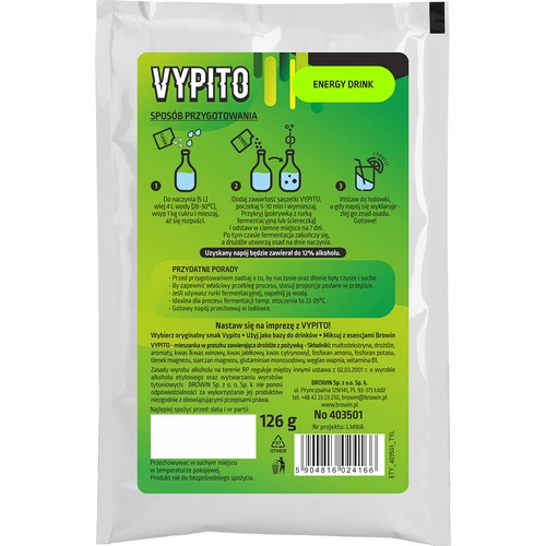 VYPITO 12%, saszetka na 18 drinków - Energy drink, 126 g - 2