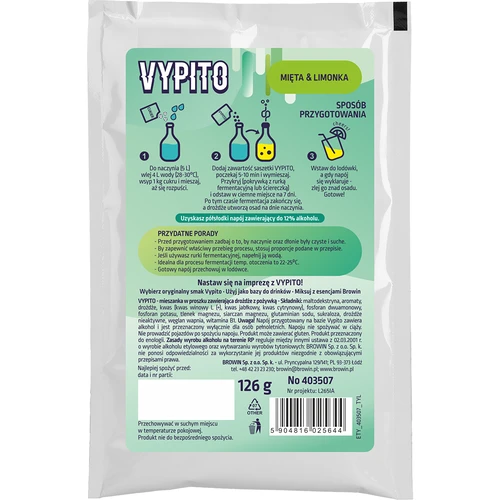 VYPITO 12%, saszetka na 18 drinków – Mięta-Limonka, 126g - 2