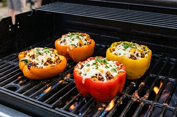 Peperoni ripieni dal barbecue a gas