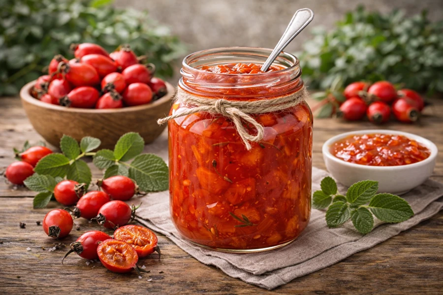 Confettura di frutti di rosa canina