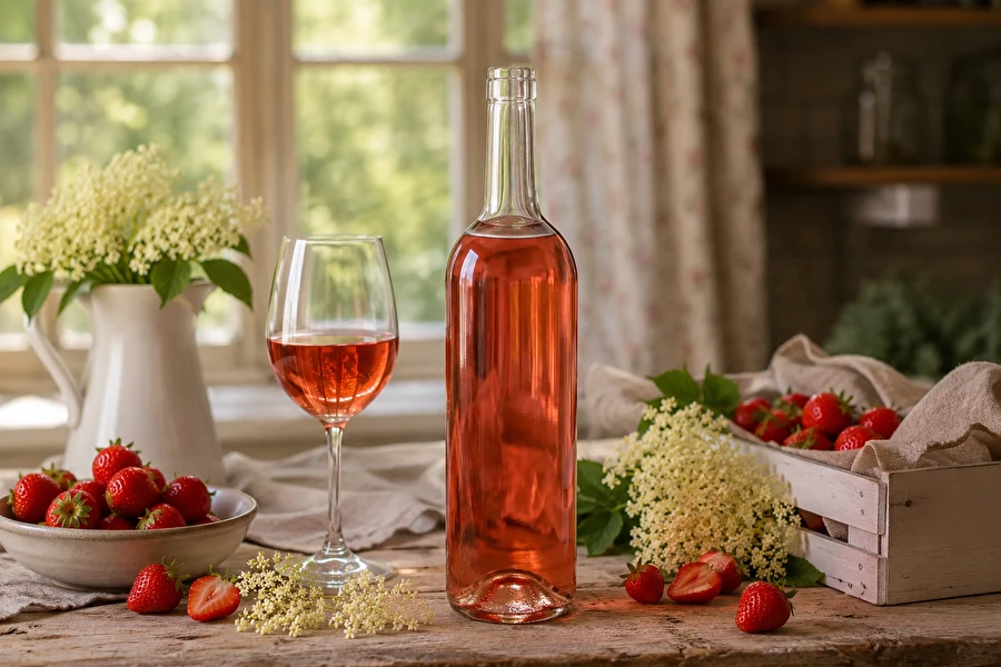 Vino di fragole con una nota di fiori di sambuco